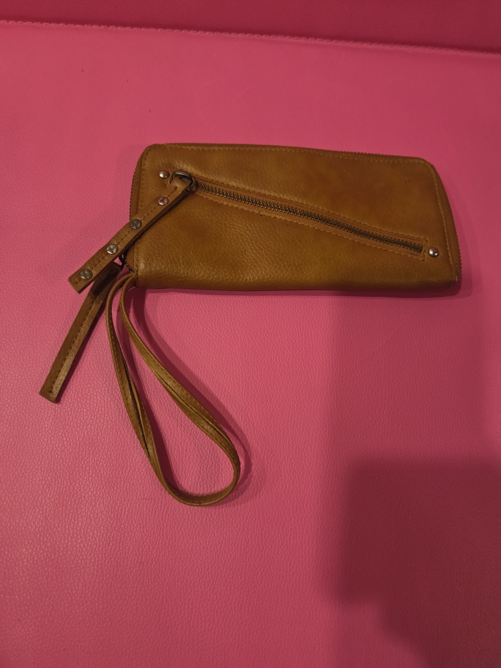 Free People Mustard Brown Leather Wristlet Clutch